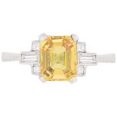 Vintage Art Deco Inspired Yellow Sapphire and Diamond Ring, circa 1960s