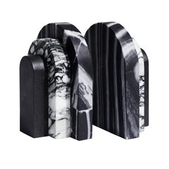 Art Deco Inspired Zebrano, Fiore and Notte Marble Bookends by Greg Natale
