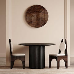 Art Deco Inspo Dining Chair Brutalist Wood Structure, White Boucle Seat & Back