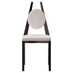 Art Deco Inspo Dining Chair Brutalist Wood Structure, White Boucle Seat & Back