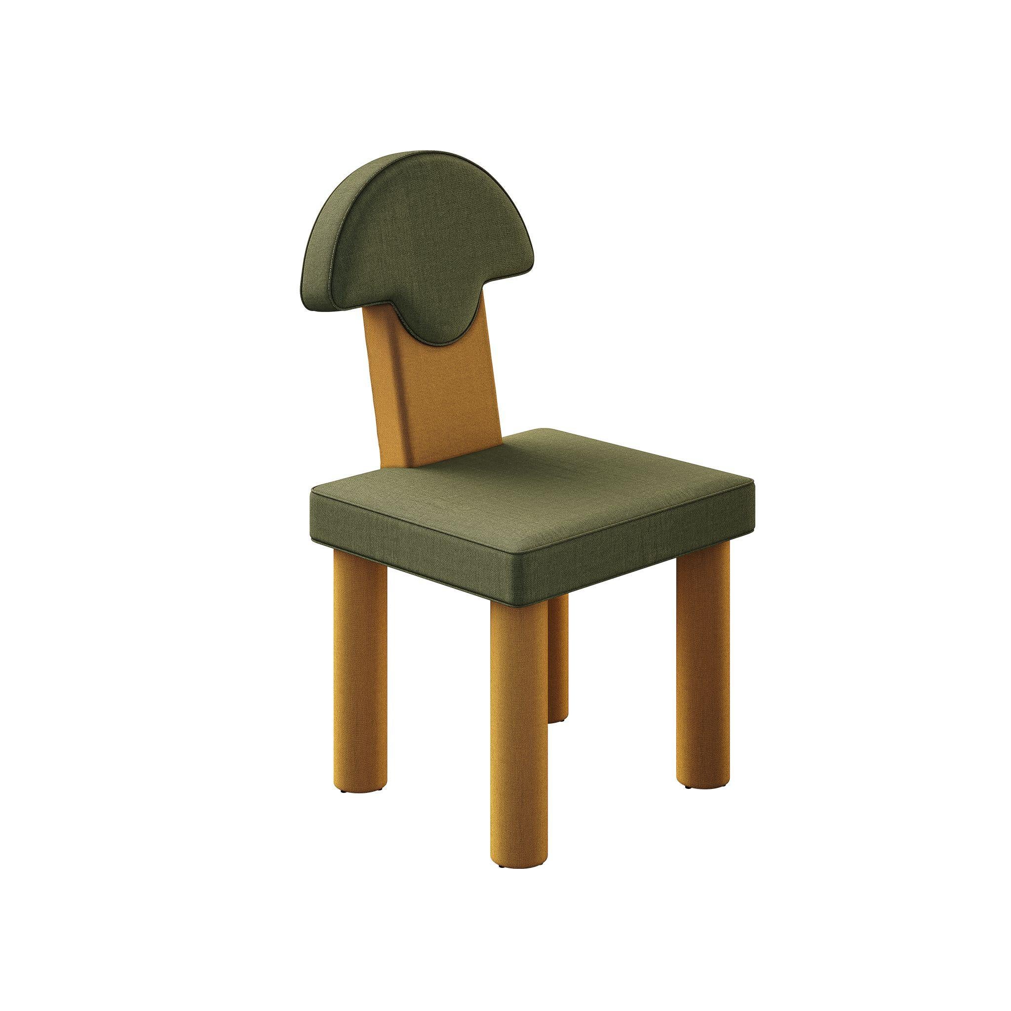 Art Deco Inspo Dining Chair Full Upholstered Dry Green & Yellow Round Backrest
The Peggy Dining Chair is a slender, sculptural masterpiece that combines comfort and timeless elegance. Its geometric backrest and expertly upholstered seat are designed