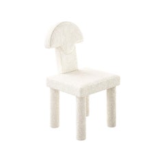 Art Deco Inspo Dining Chair Full Upholstered White Blouclé Geometric Backrest
