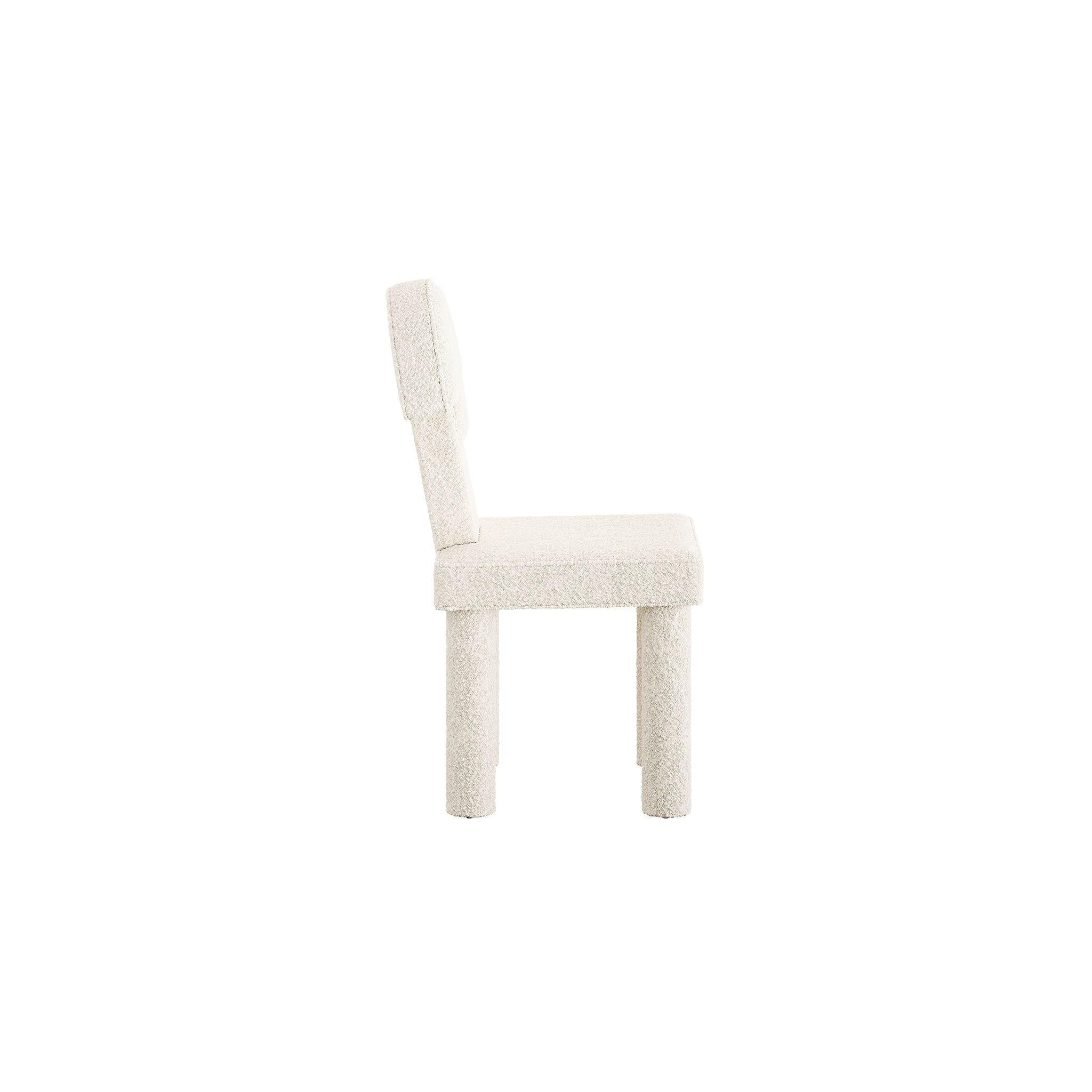 Art Decó Inspo Silla de Comedor Completa Tapizada Blouclé Blanco Respaldo Geométrico Portugués en venta