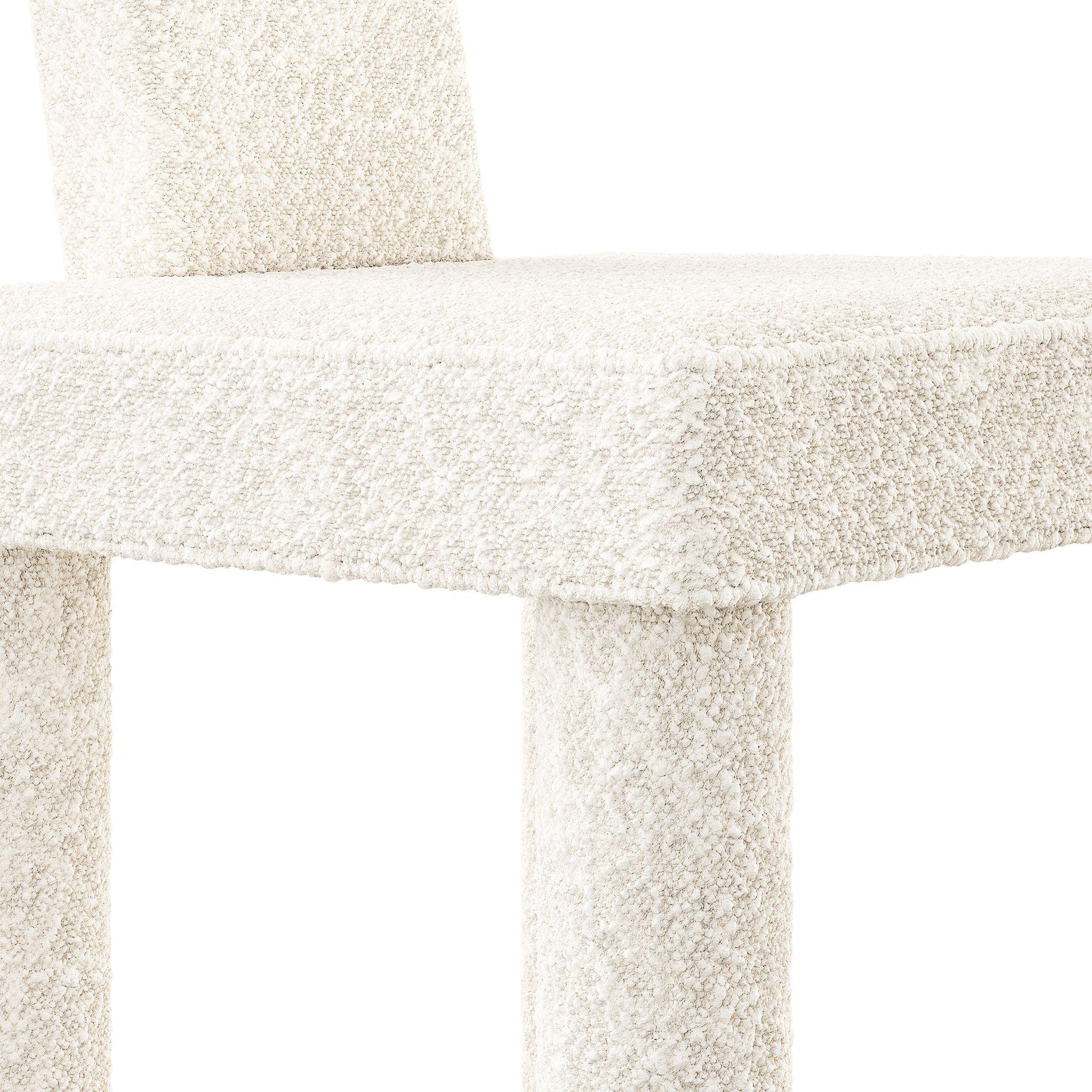 Art Decó Inspo Silla de Comedor Completa Tapizada Blouclé Blanco Respaldo Geométrico Siglo XXI y contemporáneo en venta