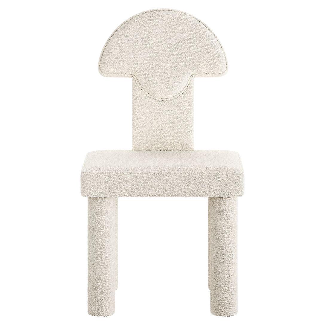 Art Deco Inspo Dining Chair Full Upholstered White Blouclé Geometric Backrest