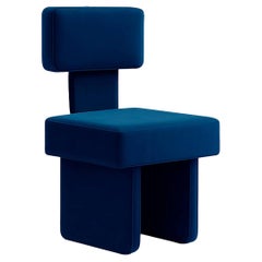 Art Deco Inspo Dining Chair Upholstered Dark Deep Blue Velvet Geometric Backrest