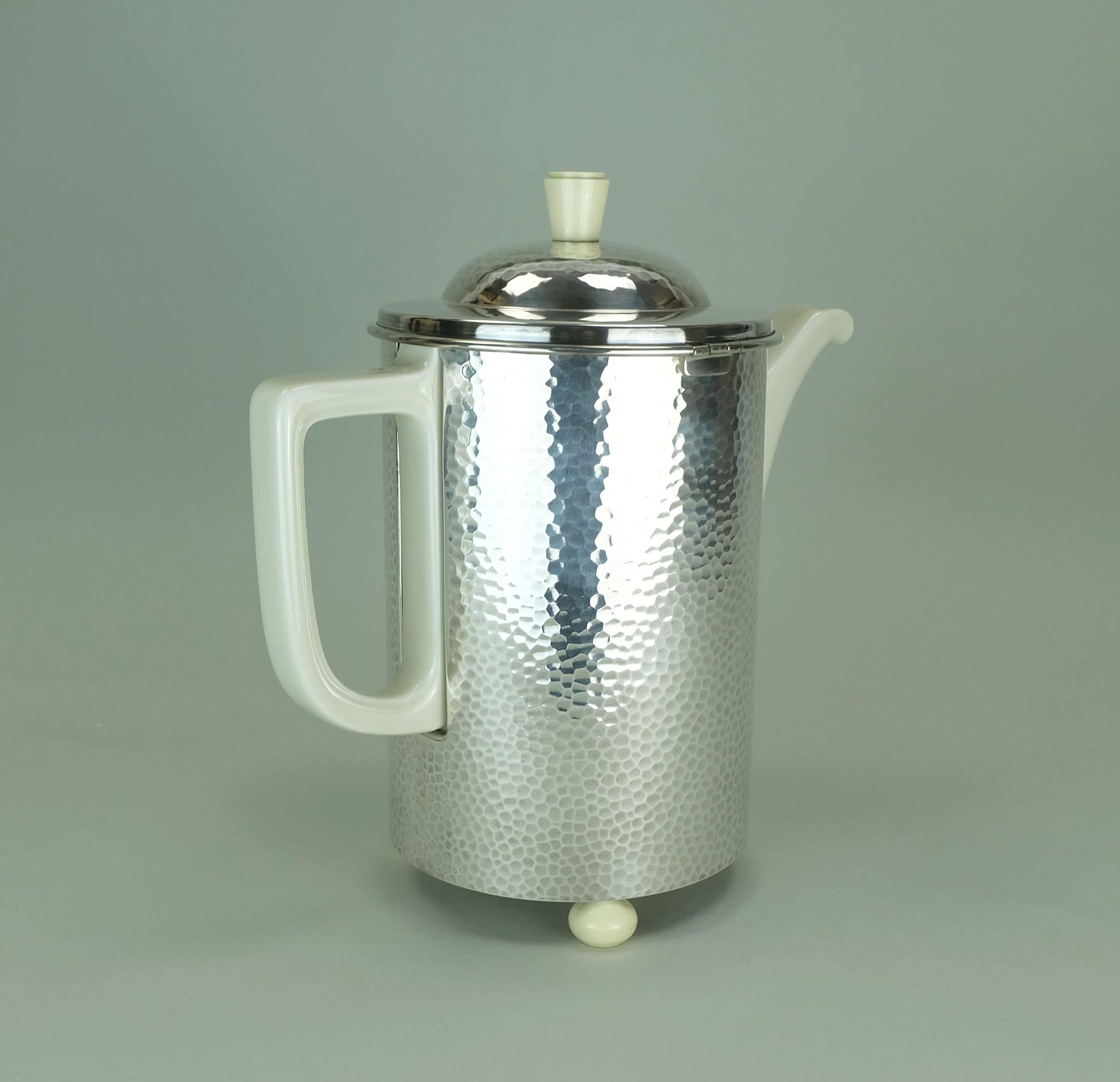German art déco insulated COFFEE POT hutschenreuther wmf porcelain and metal 1930s