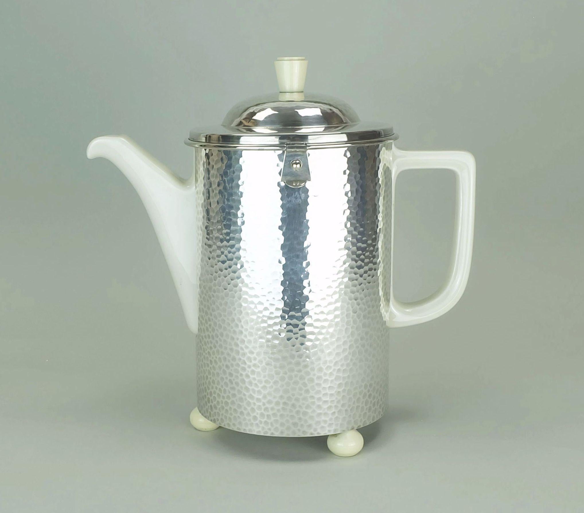 art déco insulated COFFEE POT hutschenreuther wmf porcelain and metal 1930s 1