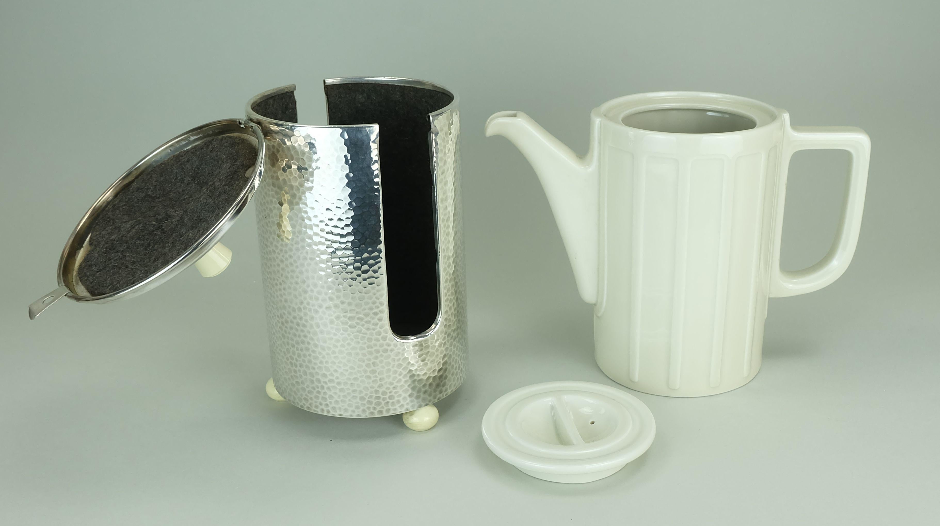 art déco insulated COFFEE POT hutschenreuther wmf porcelain and metal 1930s 2