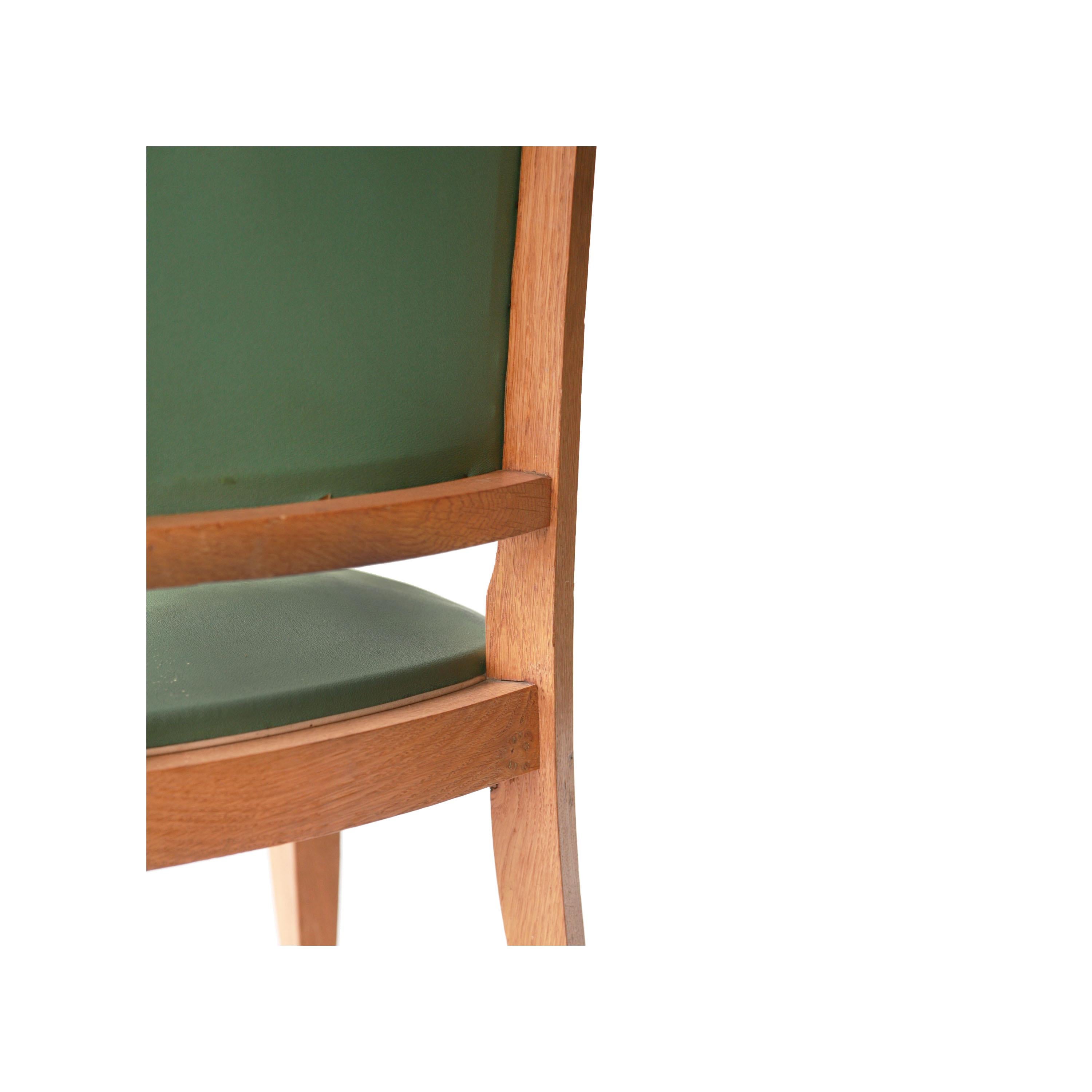 Art Deco Interwar Green Leatherette Wood Set of Six French Chairs, France, 1940 In Good Condition For Sale In Madrid, ES