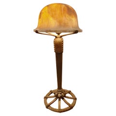 Art Deco Iron and Alabaster Table Lamp Pair