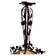 Lampadario Art Déco in ferro e vetro, attribuito a Mueller Freres