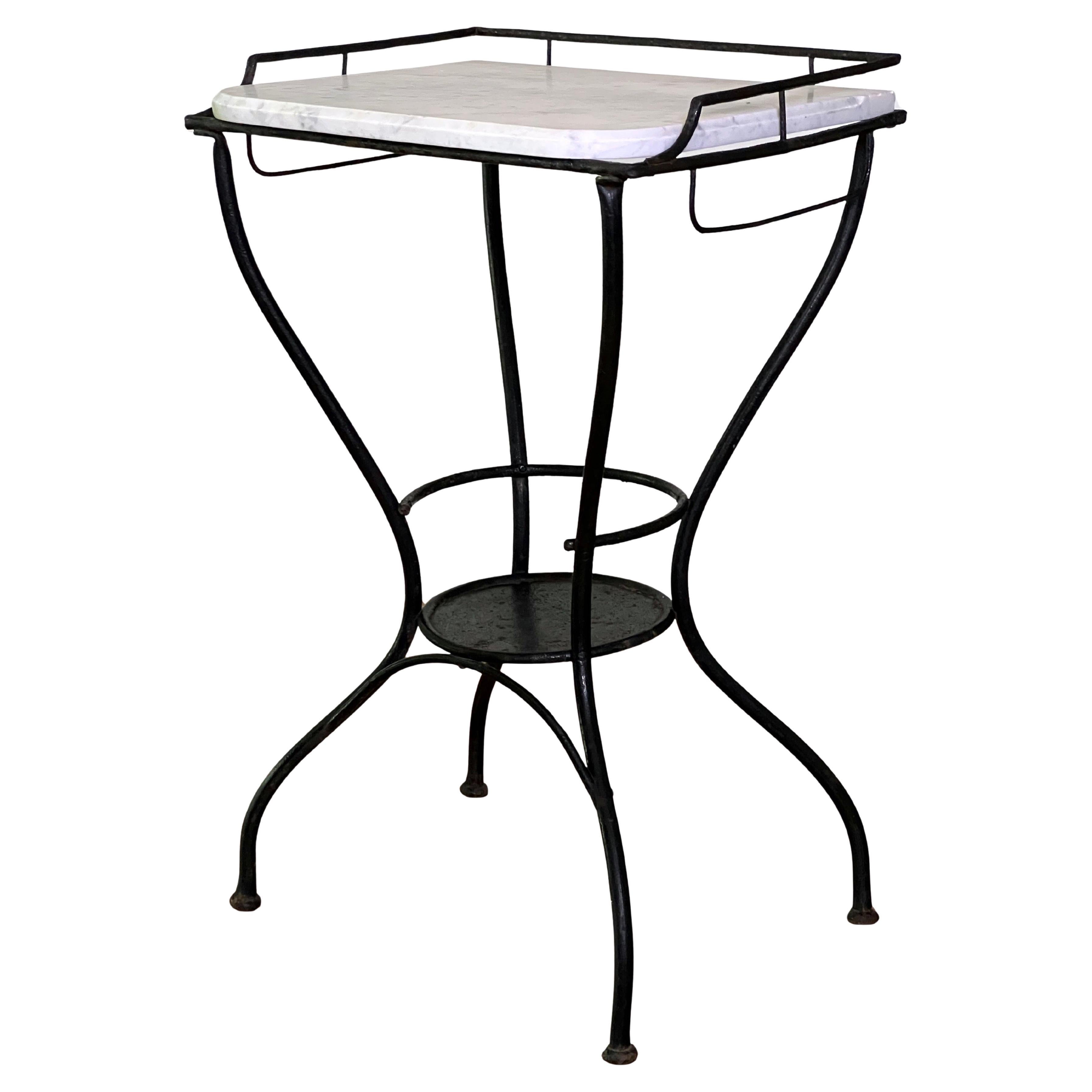 Art Deco Iron and Marble Industrial Table for Kitchen, Bathroom, Patio, 1930s For Sale