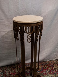 Art Deco Iron and Marble Pair of Columns or Pedestals