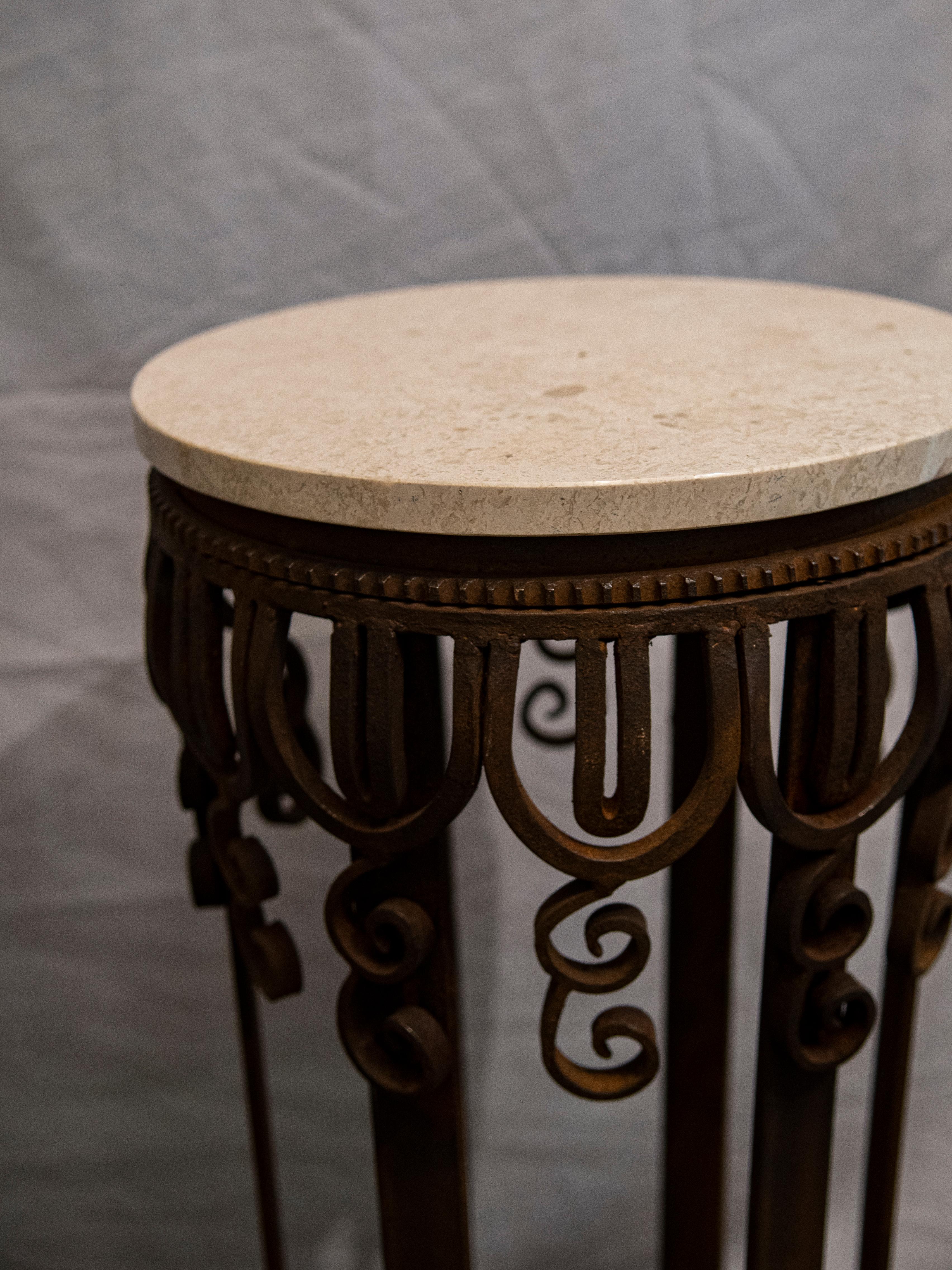 20th Century Art Deco Iron and Marble Pair of Columns or Pedestals For Sale