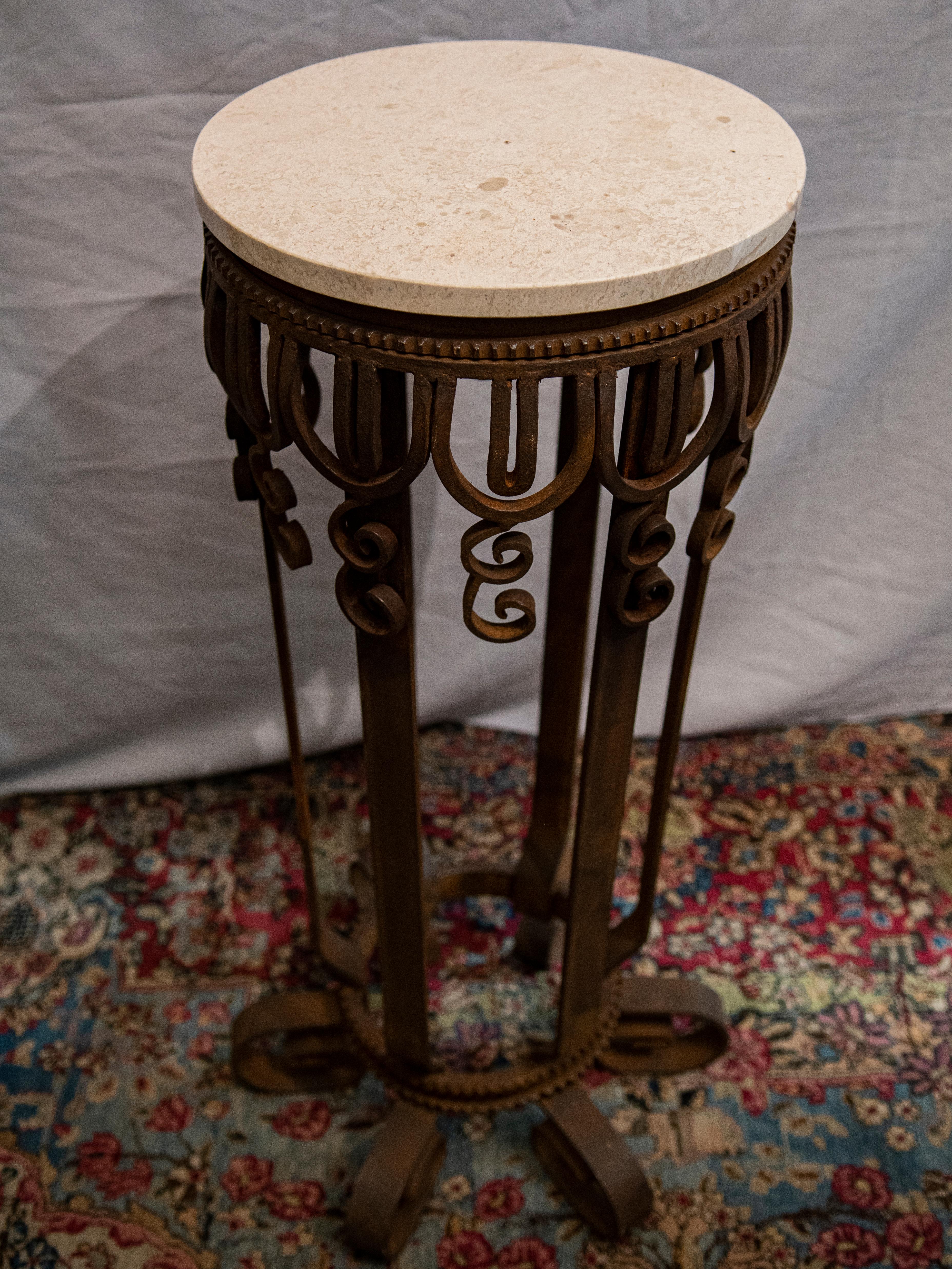 Art Deco Iron and Marble Pair of Columns or Pedestals For Sale 3