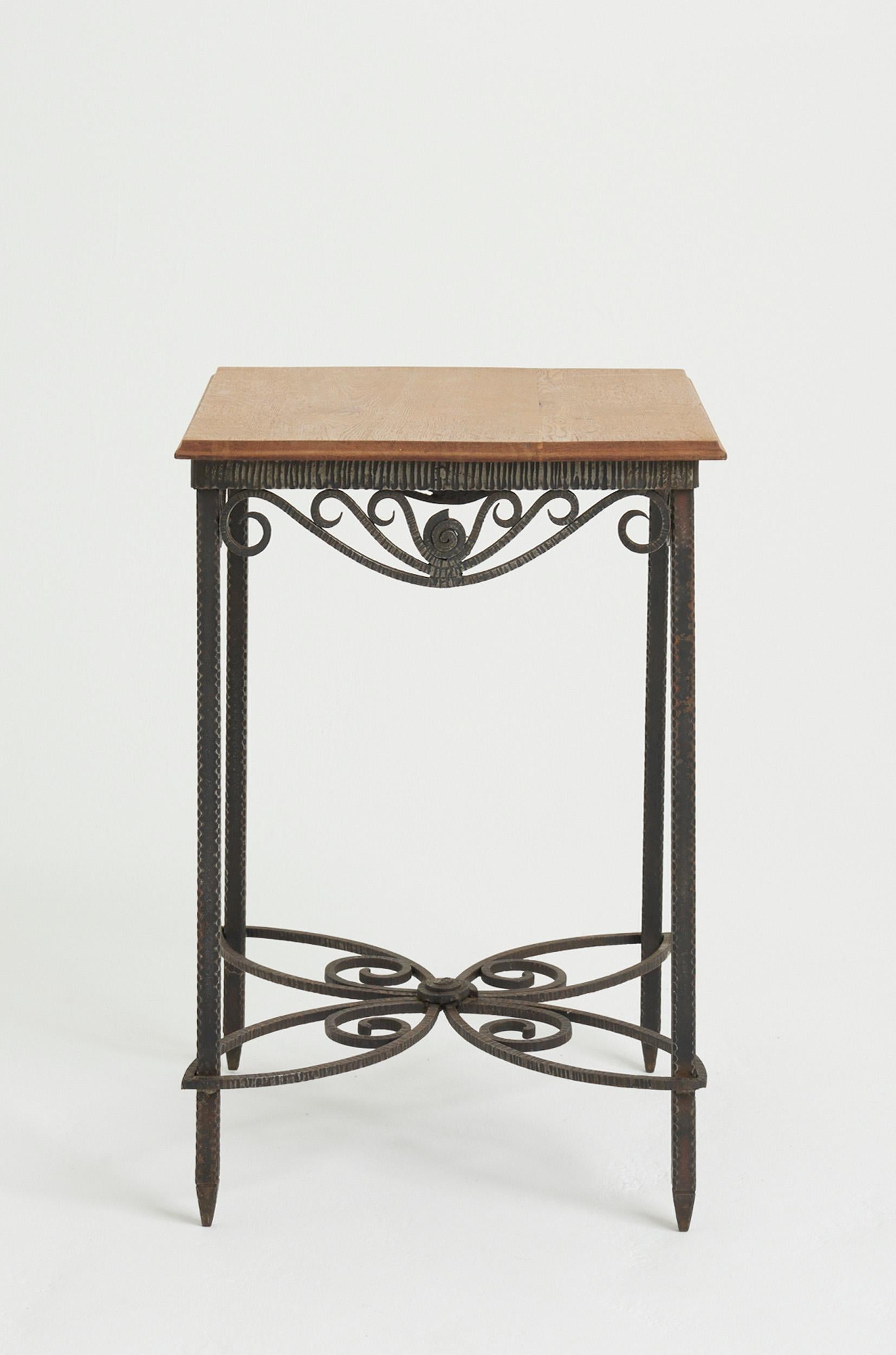 French Art Deco Iron and Oak Table