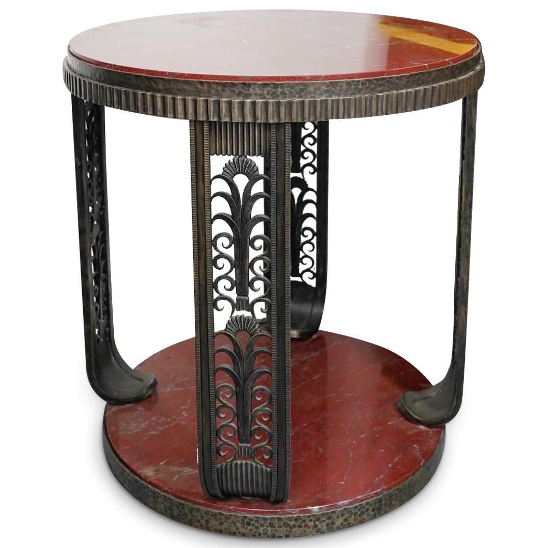 20th Century Art Deco Iron and Rouge Marble Center Table For Sale