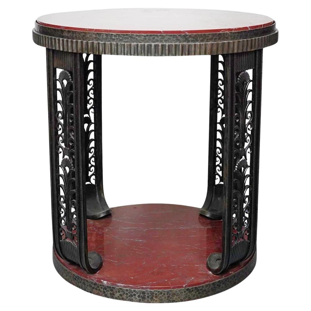 Table centrale Art déco en fer et marbre rouge