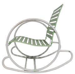 Art Deco Iron and Steel Garden Patio Poolside  Hoop Frame Rocking Chair c 1930's
