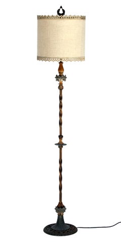 Art Deco Iron & Brass Floor Lamp/ Shade