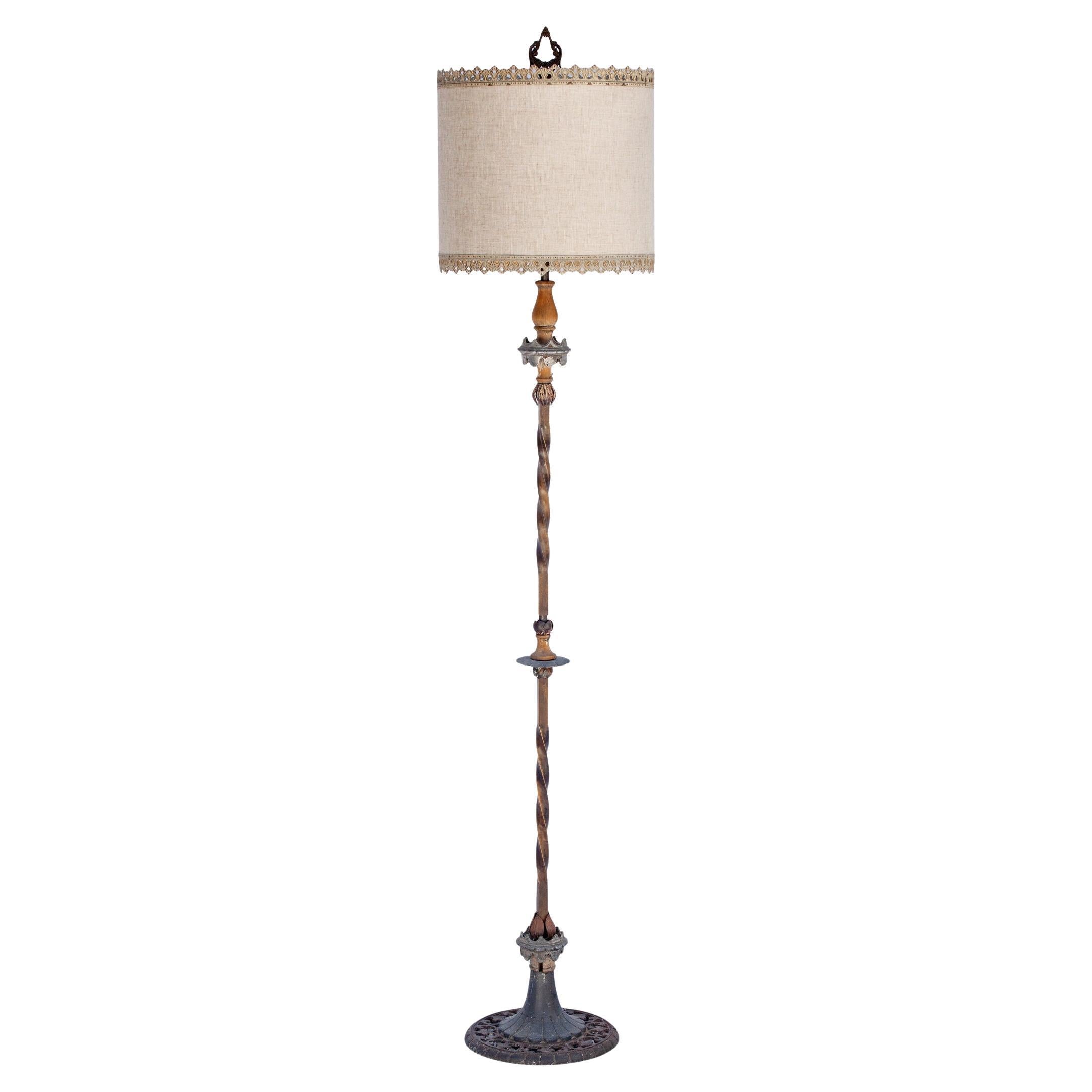 Art Deco Iron & Brass Floor Lamp/ Shade