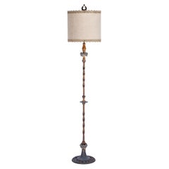 Antique Art Deco Iron & Brass Floor Lamp/ Shade