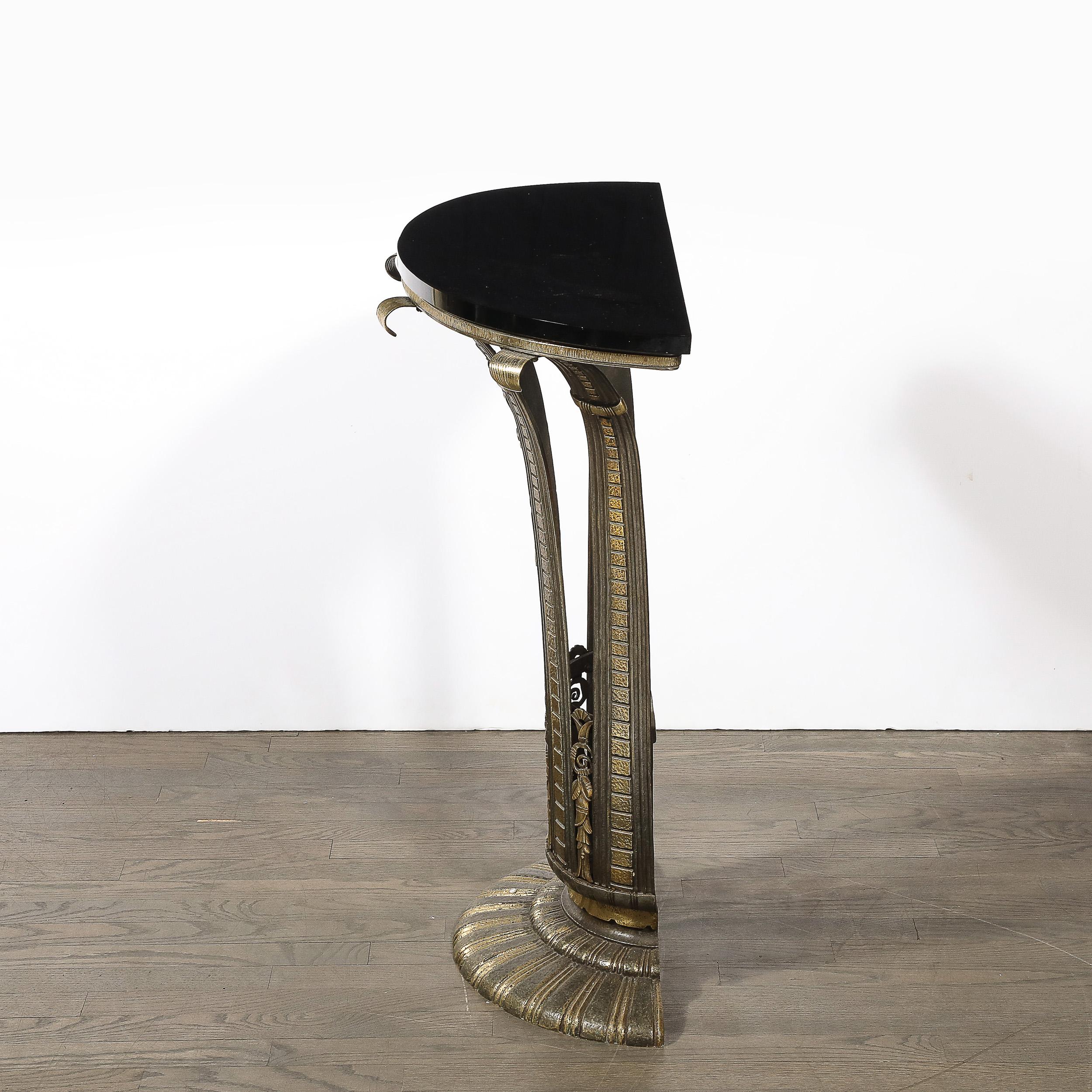 Art Deco Iron Console Table W/ Black Marble Top by Marcel Bergue For Sale 7