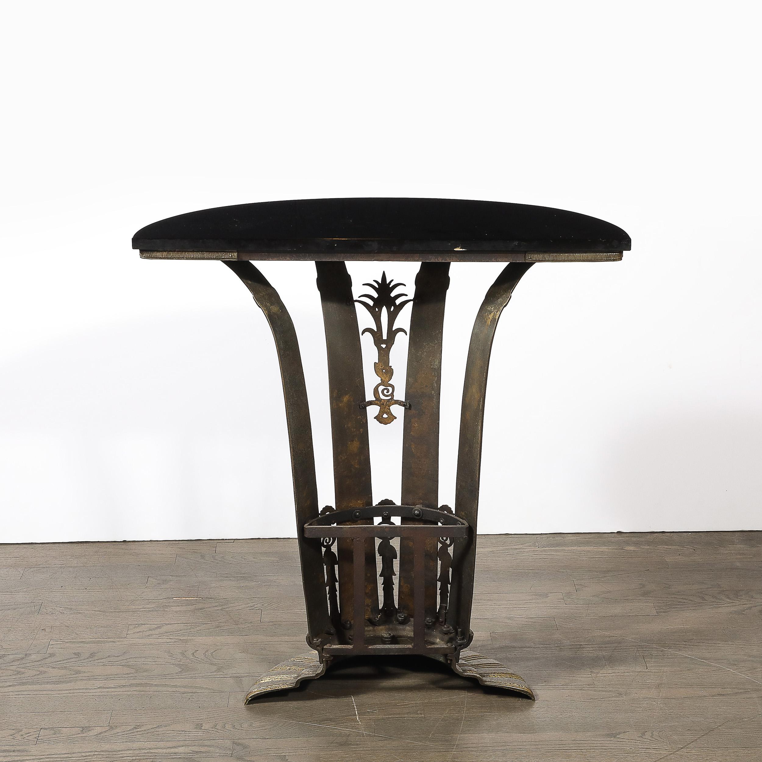 Art Deco Iron Console Table W/ Black Marble Top by Marcel Bergue For Sale 8