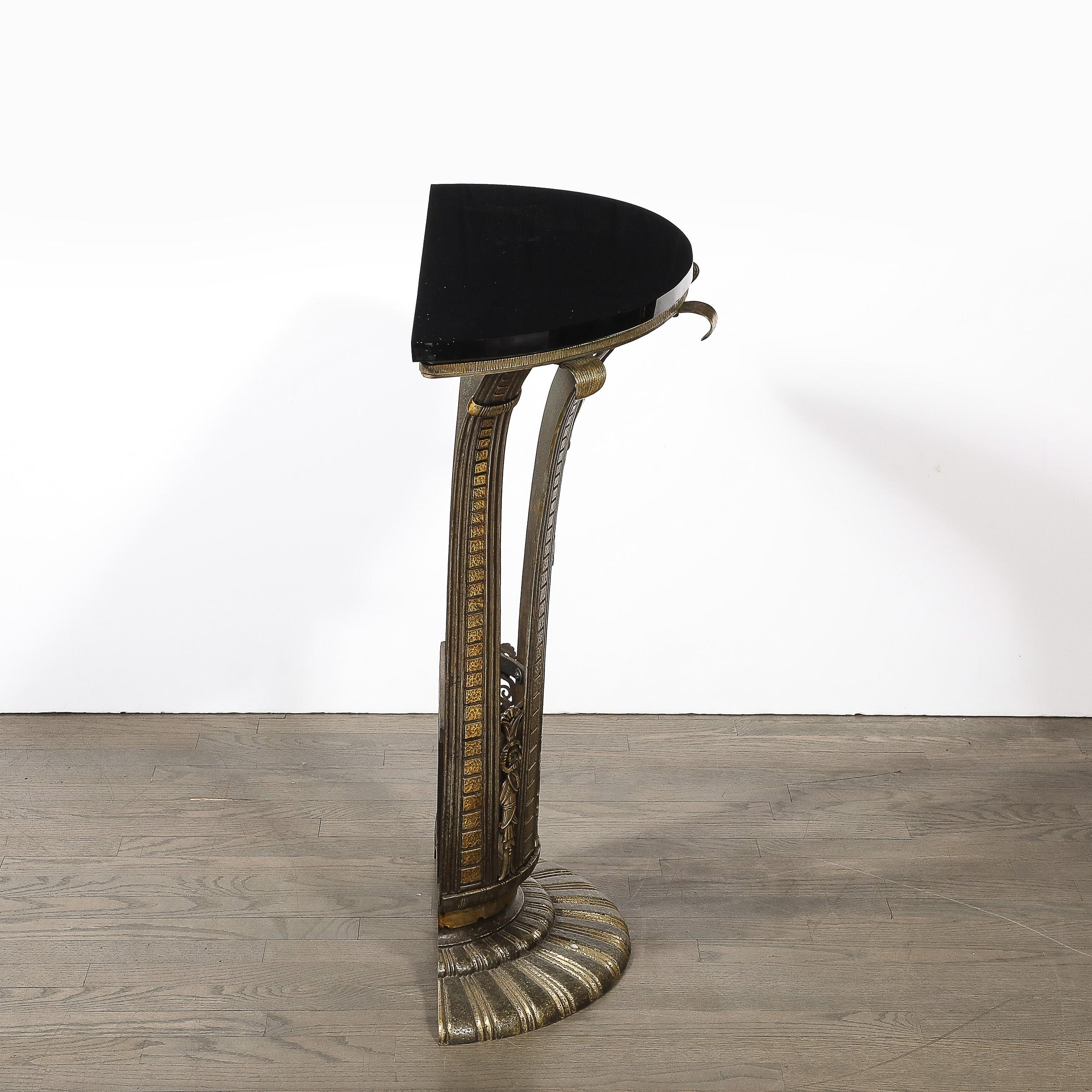 Art Deco Iron Console Table W/ Black Marble Top by Marcel Bergue For Sale 9