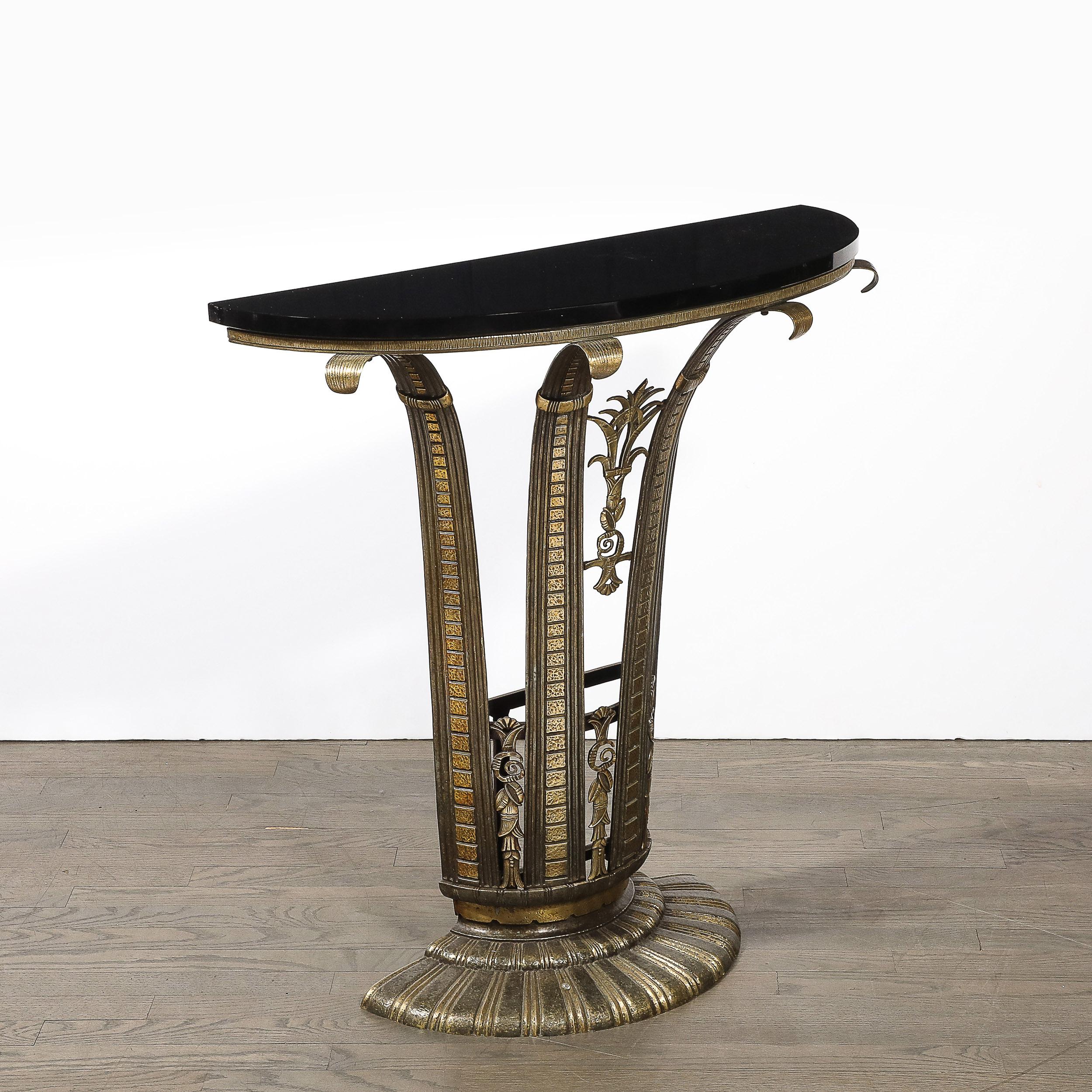 Art Deco Iron Console Table W/ Black Marble Top by Marcel Bergue For Sale 10