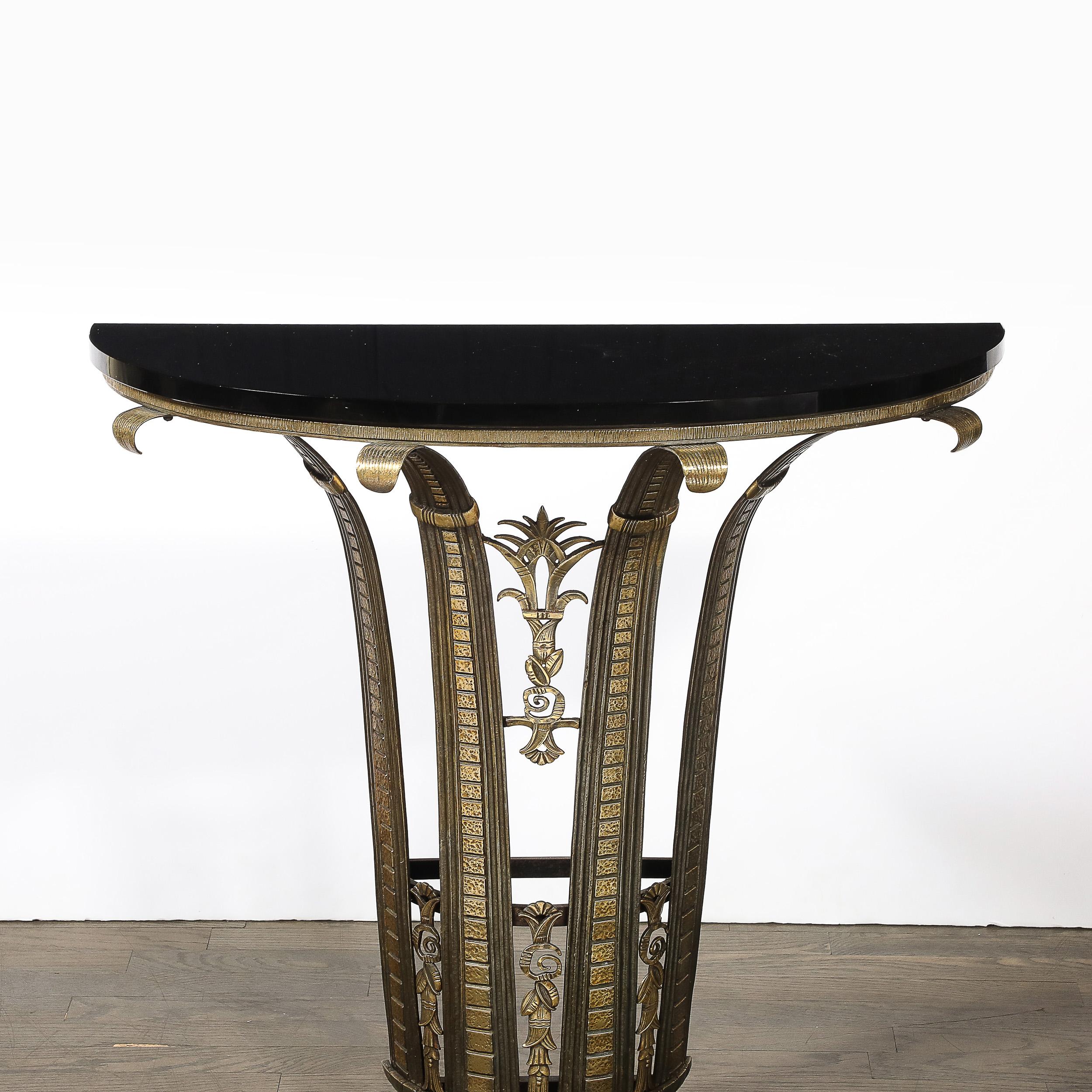 Art Deco Iron Console Table W/ Black Marble Top by Marcel Bergue In Excellent Condition For Sale In New York, NY