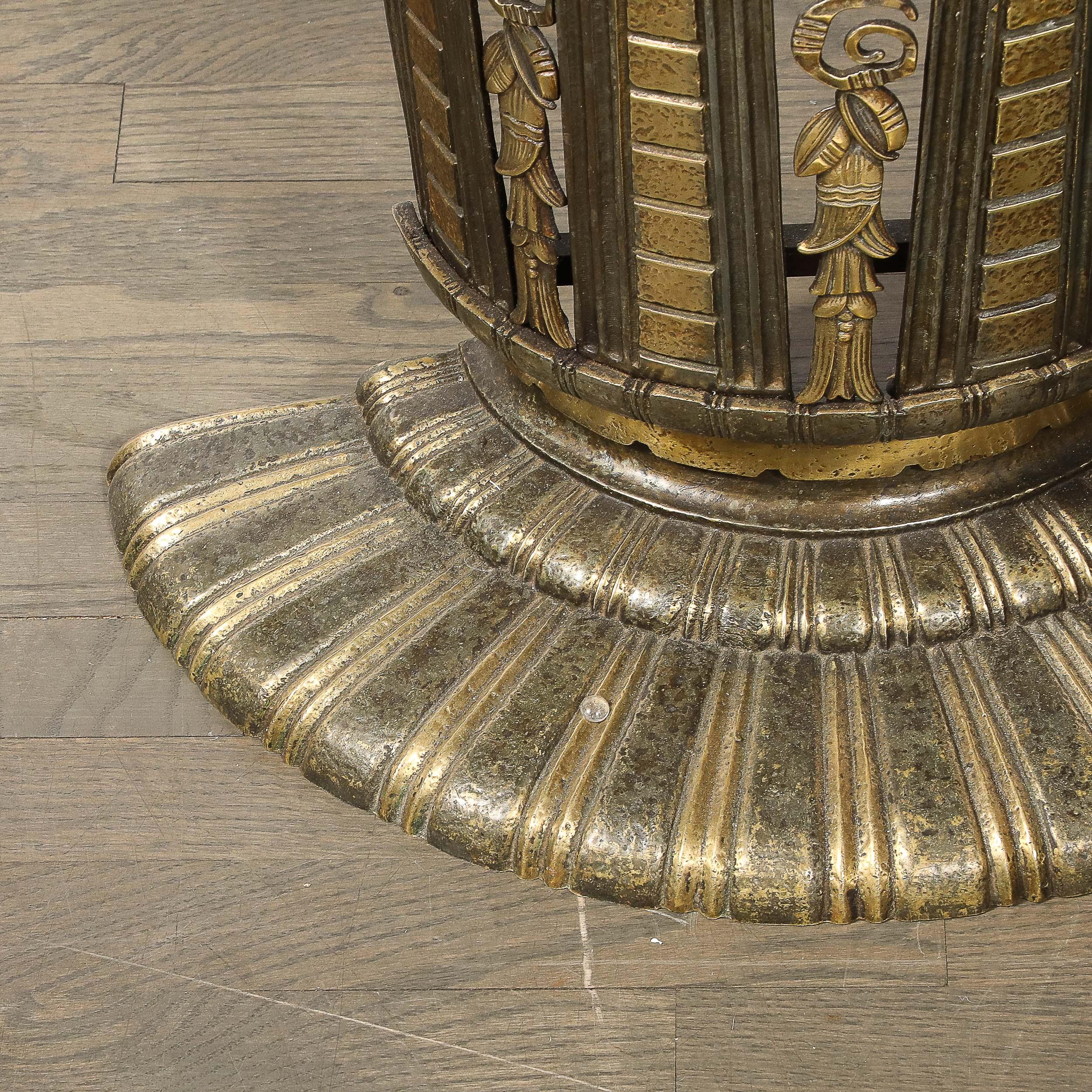 Early 20th Century Art Deco Iron Console Table W/ Black Marble Top by Marcel Bergue For Sale