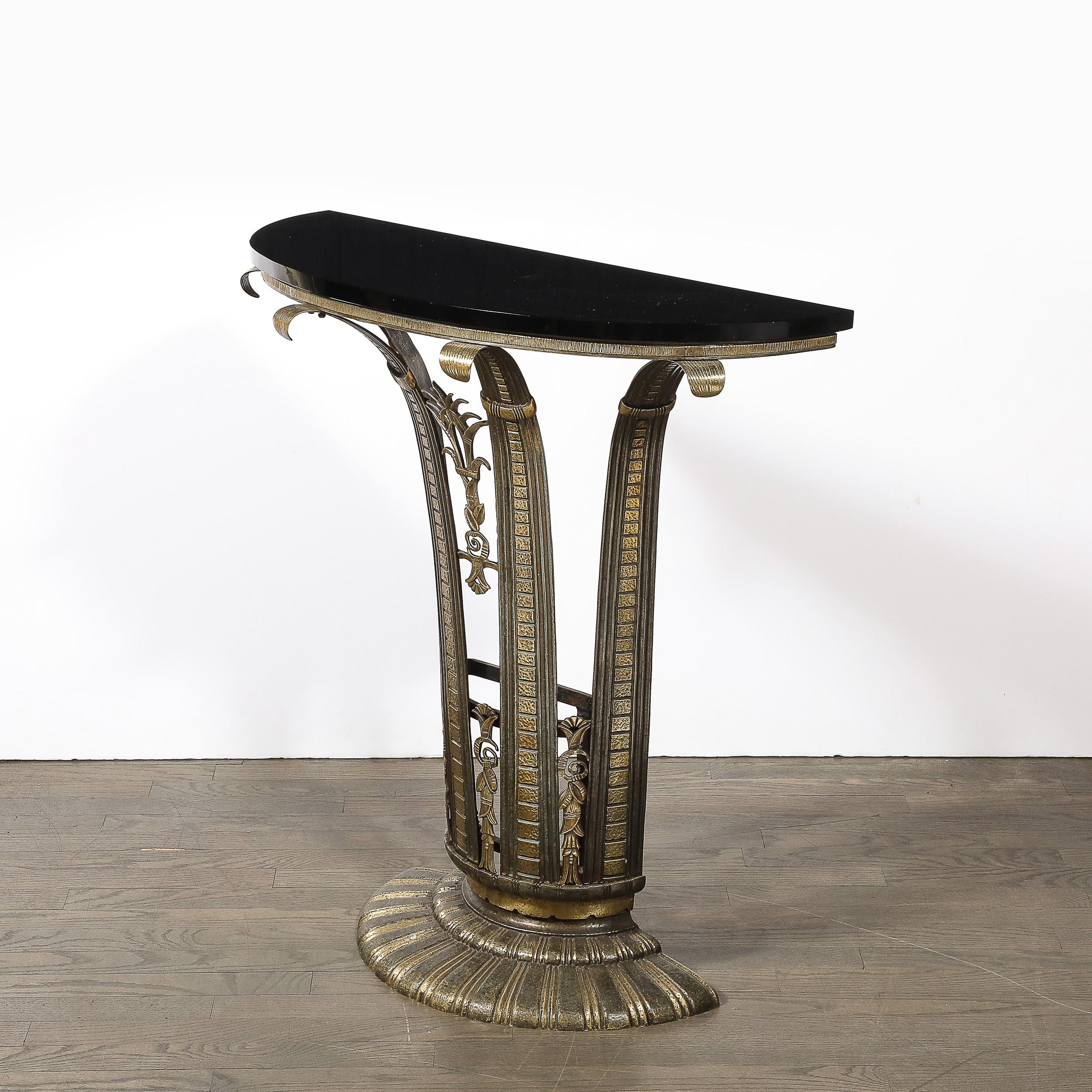 Art Deco Iron Console Table W/ Black Marble Top by Marcel Bergue For Sale 4