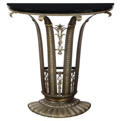 Antique Art Deco Iron Console Table W/ Black Marble Top by Marcel Bergue