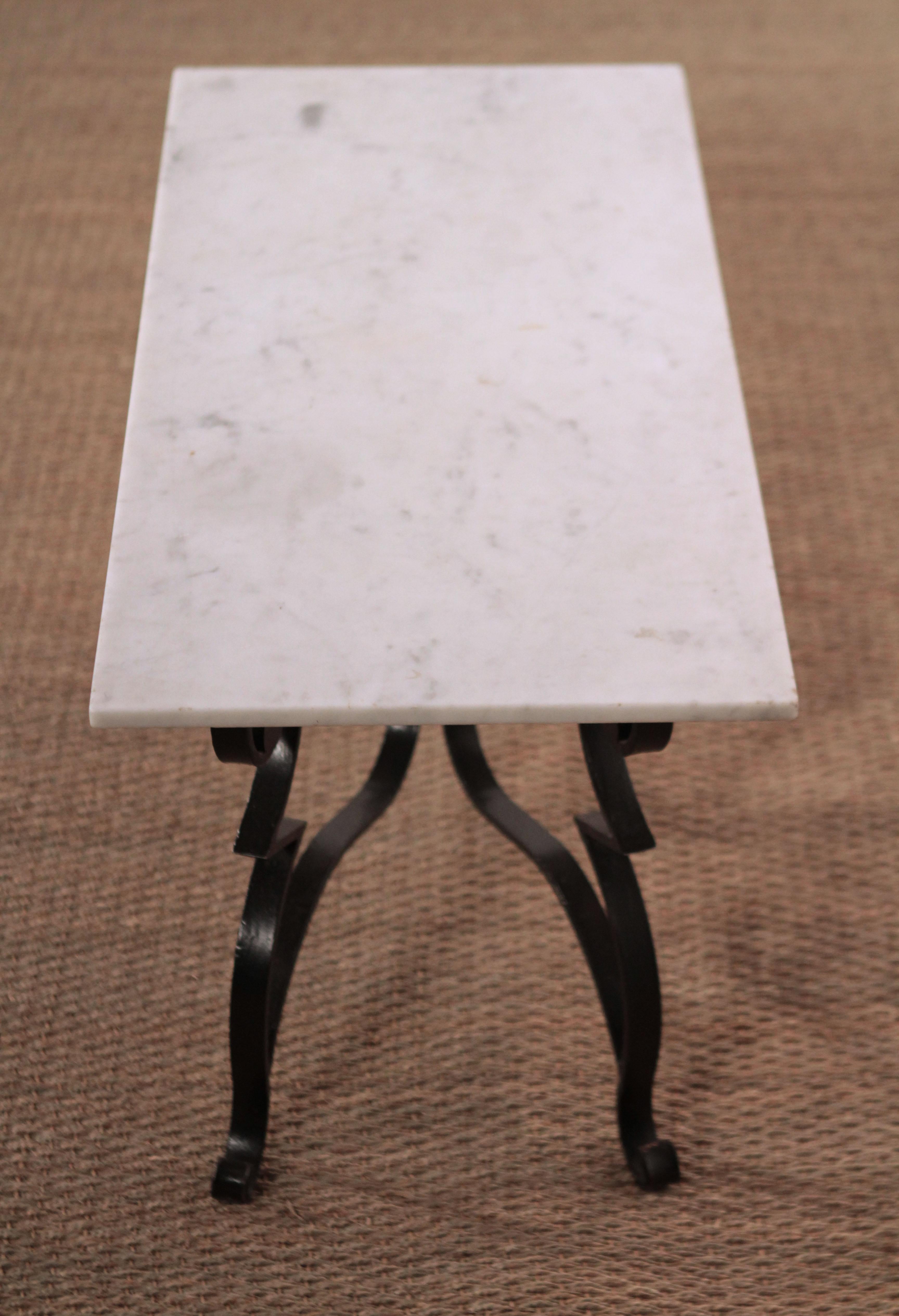 Mid-20th Century Art Deco Iron Feet Marble Top Coffee Table Style of Raymond Subes, 1950s