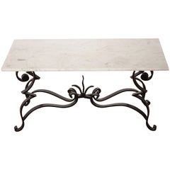 Used Art Deco Iron Feet Marble Top Coffee Table Style of Raymond Subes, 1950s