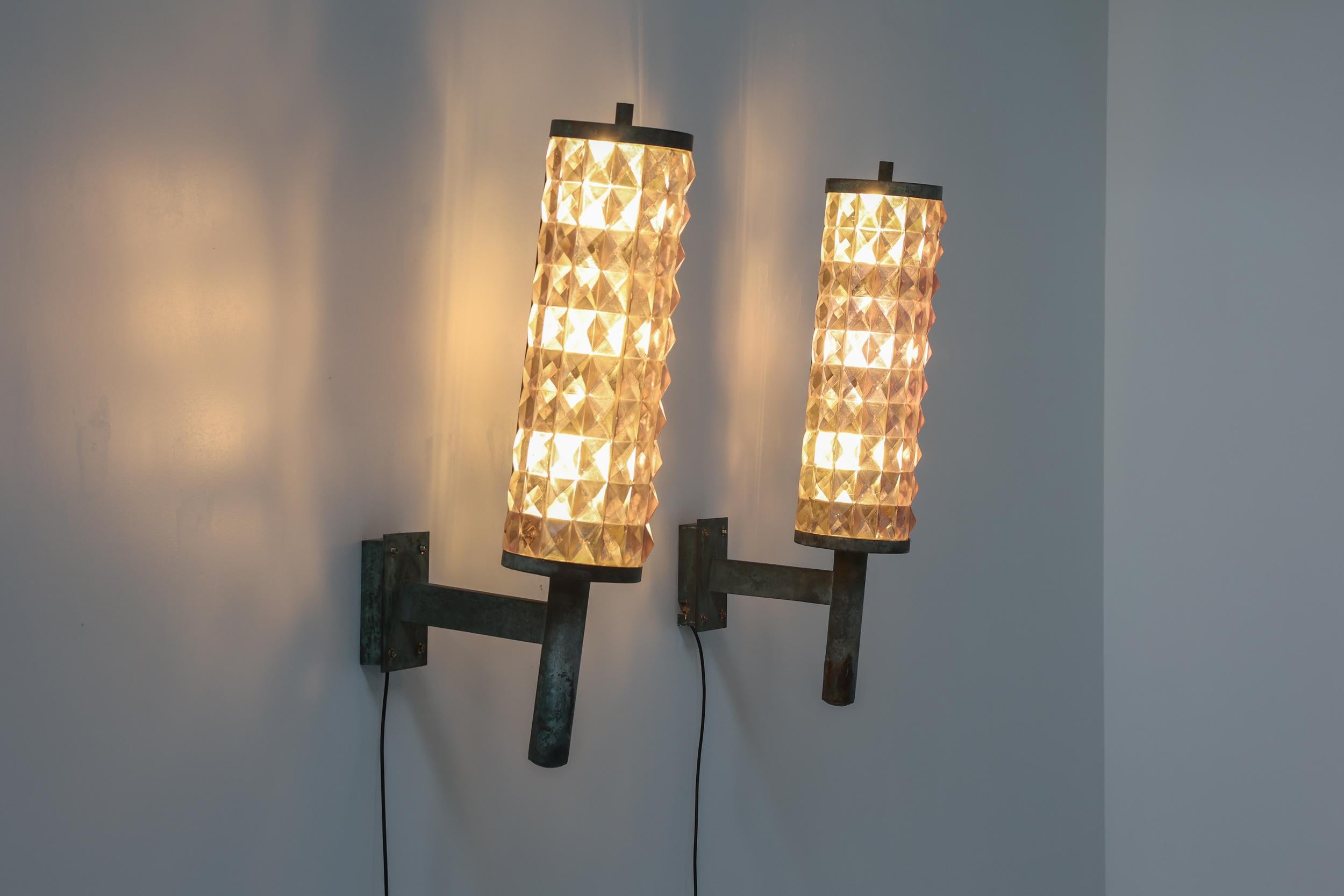 French Art Deco Iron & Glass Wall Sconces, 1930s For Sale