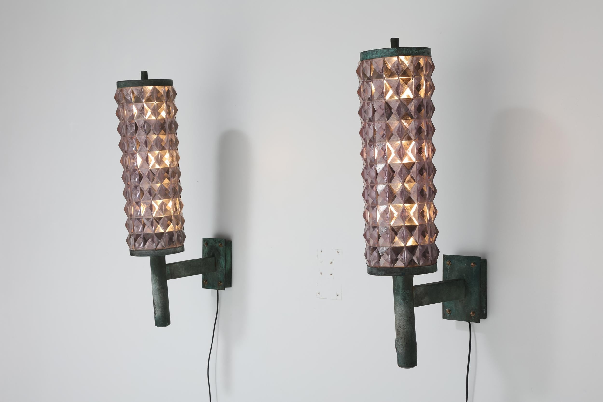 Art Deco Iron & Glass Wall Sconces, 1930s For Sale 2