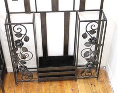 Art Deco Iron Hall Tree Mirror with Rose Motif
