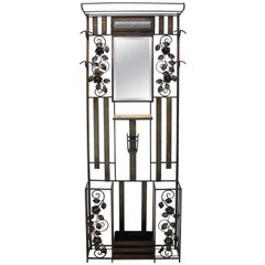 Art Deco Iron Hall Tree Mirror with Rose Motif