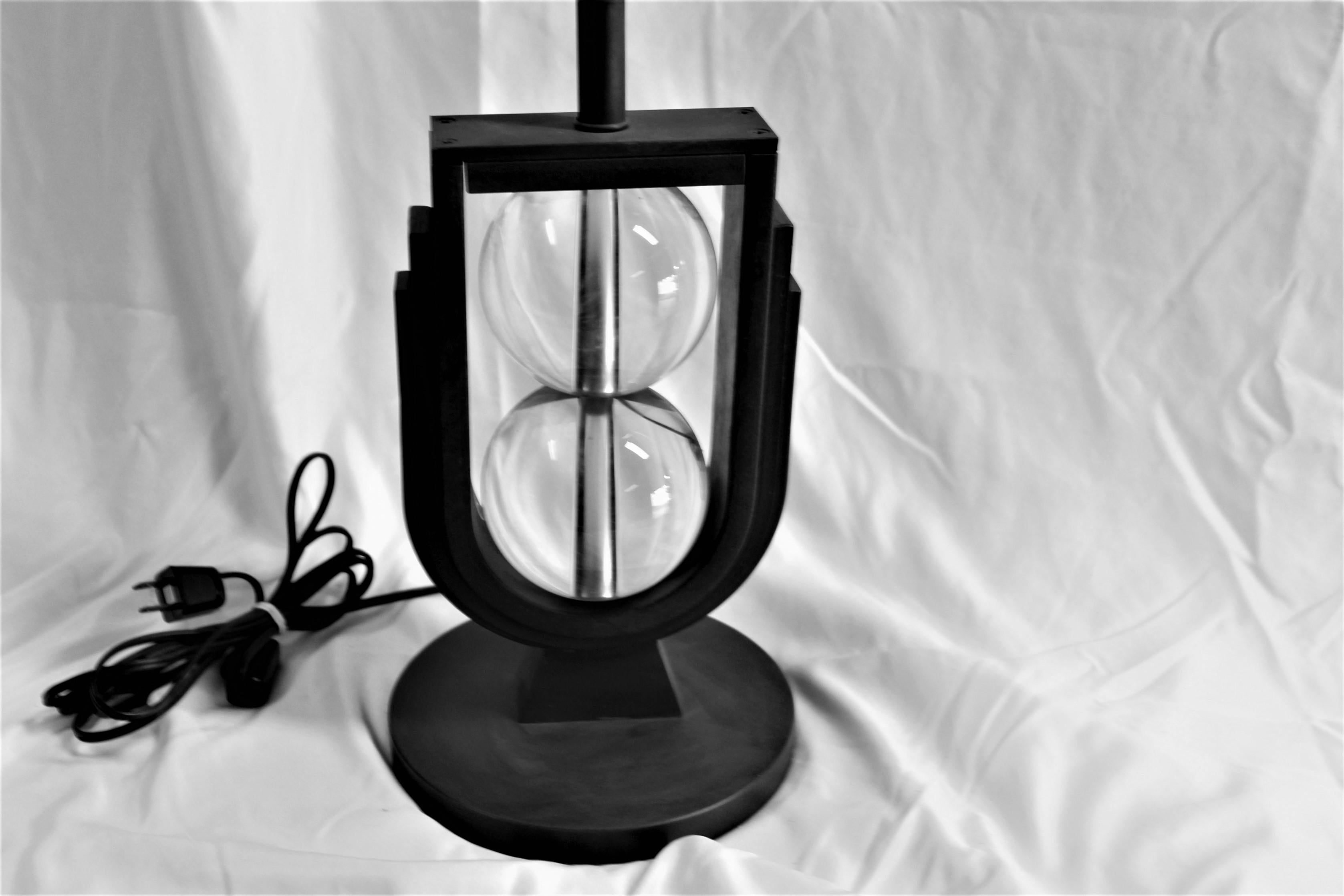 North American Art Deco Iron Lamp After E. Brandt For Sale