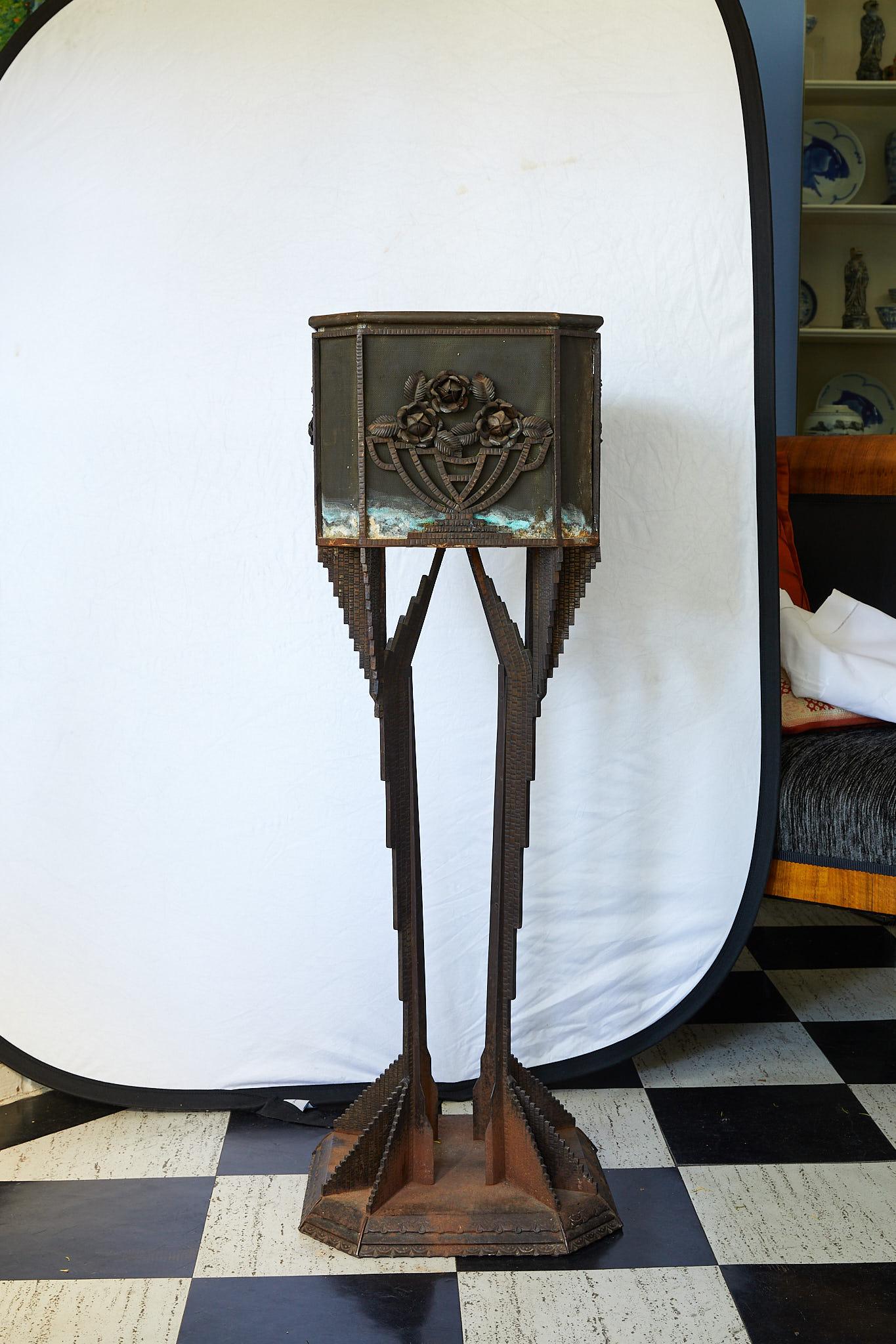 Cast Art Deco Iron Pedestal Planter For Sale