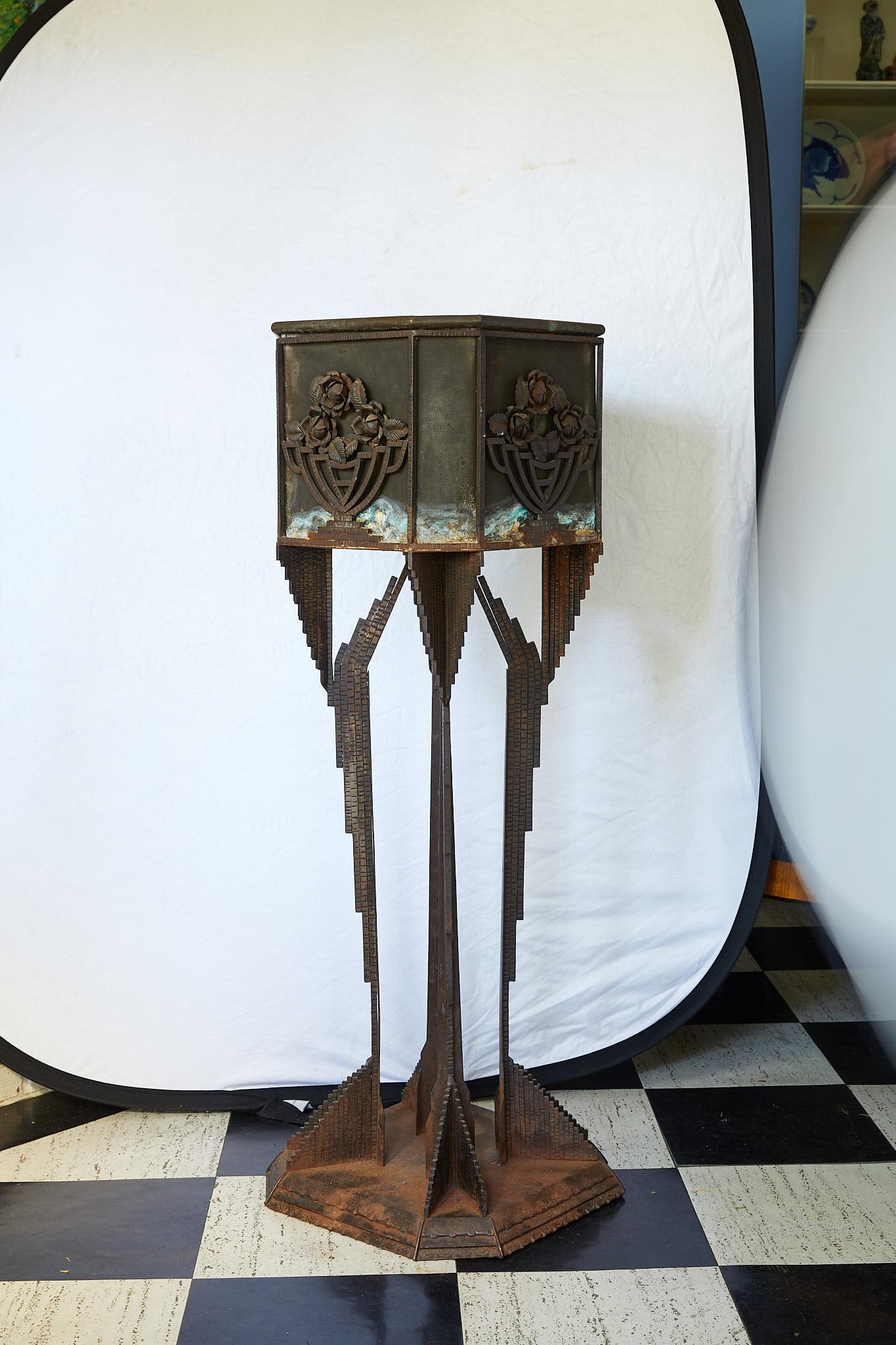 Art Deco Iron Pedestal Planter For Sale 1