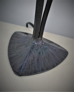 Art Deco Iron Table Lamp by Le Fer Forge HF with Hand blow Glass Shade