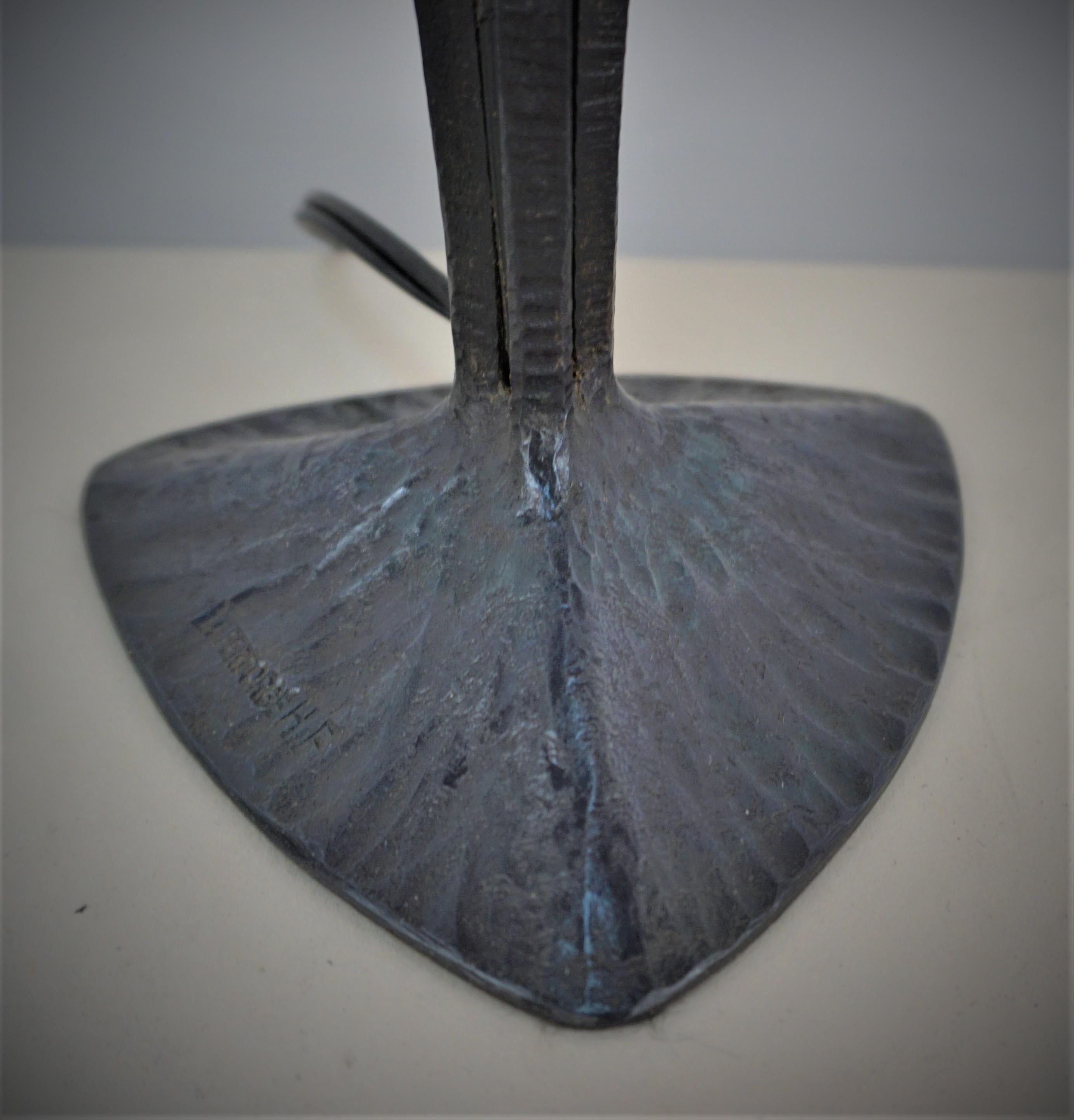 Early 20th Century Art Deco Iron Table Lamp by Le Fer Forge HF with Hand blow Glass Shade