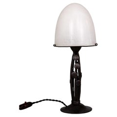 Art Deco Iron Table Lamp w/ Alabaster Shade by Marcel Vasseur