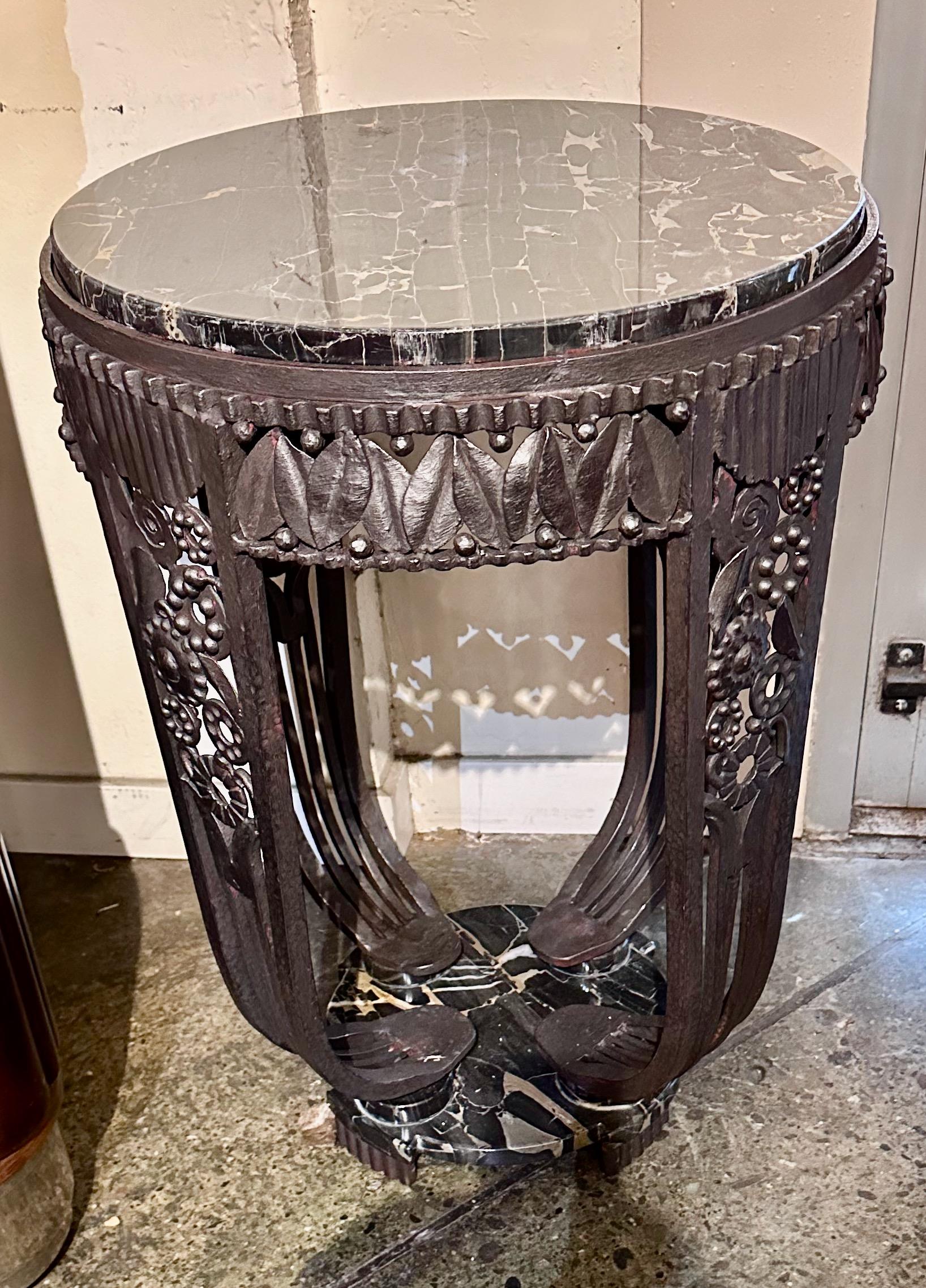 Art Deco Ironwork Coffee or Side Table Portoro Marble Top Style of Edgar Brandt For Sale 5