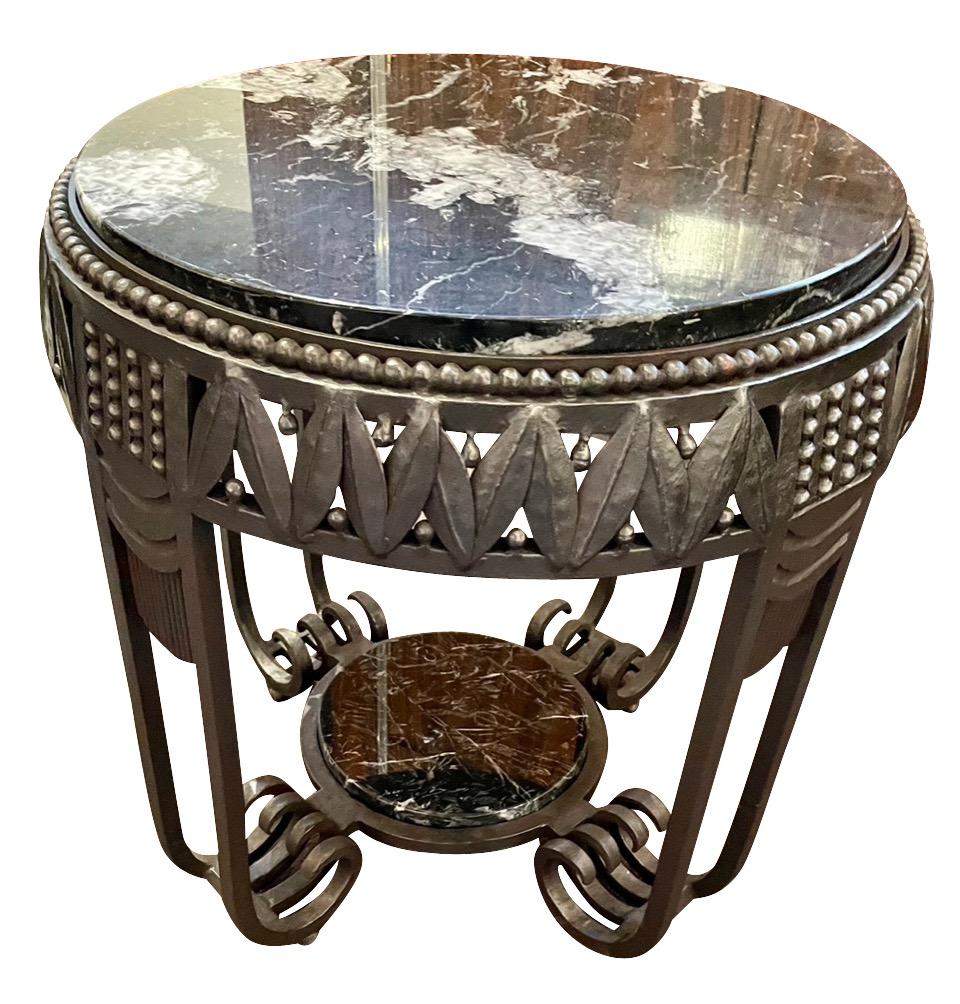 Art Deco Ironwork Coffee or Side Table with Black White Marble Top For Sale 5