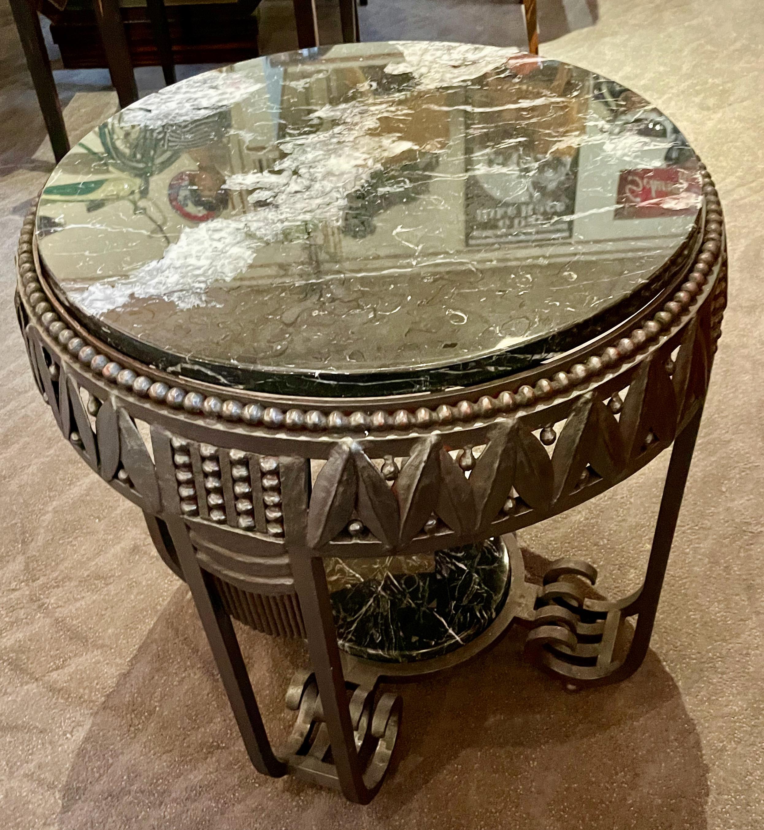 Art Deco Ironwork Coffee or Side Table with Black White Marble Top In Excellent Condition For Sale In Oakland, CA